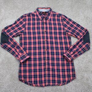 Scotch & Soda Shirt Mens Large Pink/Blue 100% Cotton Patched Elbows L/S Button